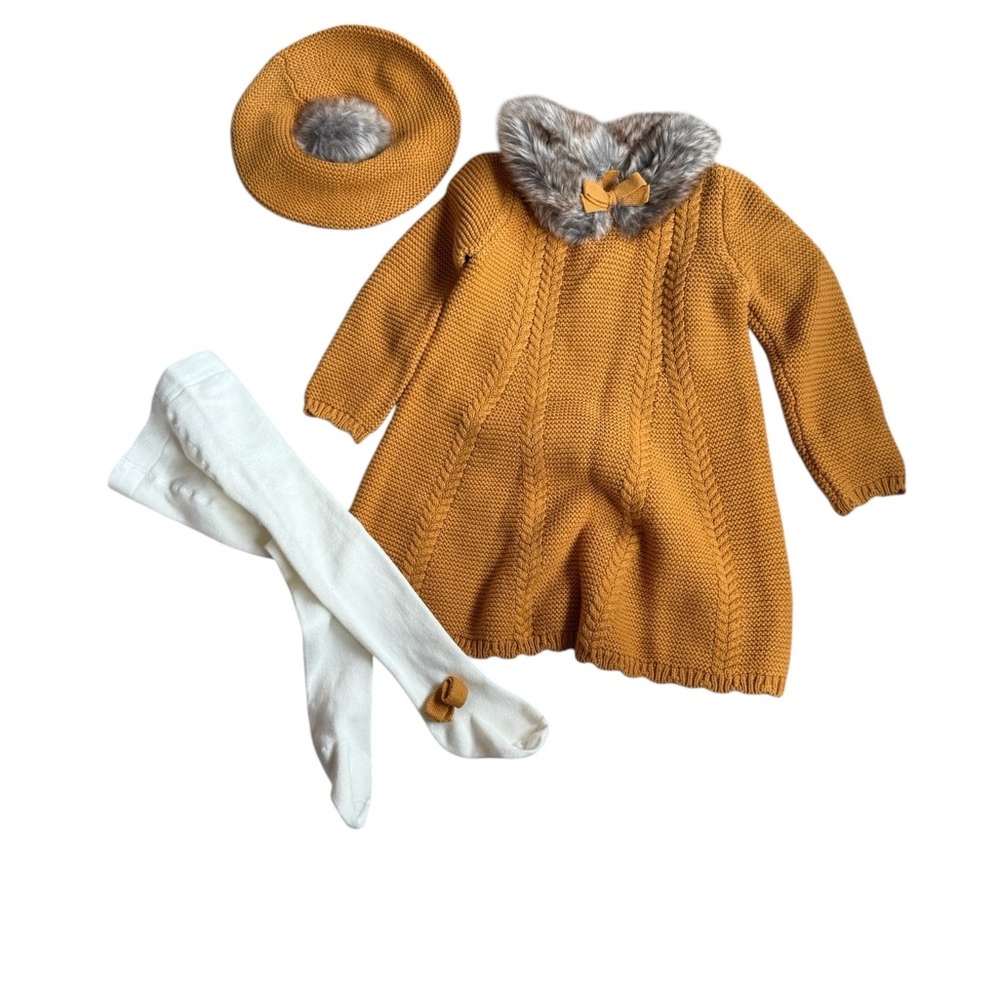 Tahari Mustard Knit Dress with White Tights